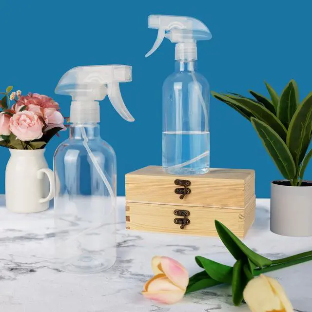 Alt view image 4 of 7 - 2 Pack Spray Bottles for Cleaning 16.9 oz/500 ml Water Empty Spray Bottle Heavy Duty Plastic Clear Squirt Mist Spray Bottle with Nozzle for Hair Plants Pets Alcohol Sprayer Weighing Bottles