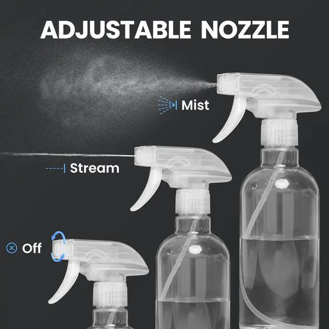 Alt view image 6 of 7 - 2 Pack Spray Bottles for Cleaning 16.9 oz/500 ml Water Empty Spray Bottle Heavy Duty Plastic Clear Squirt Mist Spray Bottle with Nozzle for Hair Plants Pets Alcohol Sprayer Weighing Bottles