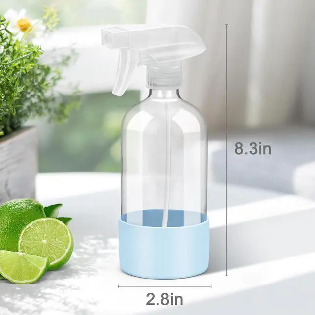 Alt view image 4 of 7 - Glass Spray Bottles with Silicone Sleeve Protection, Empty 16 oz Refillable Containers, Reusable Spray Bottles with Adjustable Nozzle for Hair, Cleaning Solutions, Essential Oils 1 Pack Blue
