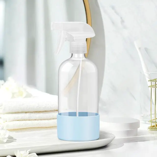 Alt view image 5 of 7 - Glass Spray Bottles with Silicone Sleeve Protection, Empty 16 oz Refillable Containers, Reusable Spray Bottles with Adjustable Nozzle for Hair, Cleaning Solutions, Essential Oils 1 Pack Blue