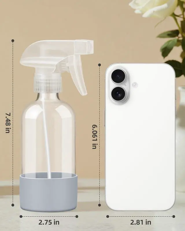 Alt view image 2 of 7 - 2 Pack Glass Spray Bottles 8 oz, Empty Refillable Containers with Silicone Sleeve Protection, Glass Spray Bottles for Cleaning Solutions, Hair and Plants with Adjustable Nozzles Blue&Grey