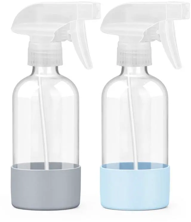 Main image of 2 Pack Glass Spray Bottles 8 oz, Empty Refillable Containers with Silicone Sleeve Protection, Glass Spray Bottles for Cleaning Solutions, Hair and Plants with Adjustable Nozzles Blue&Grey