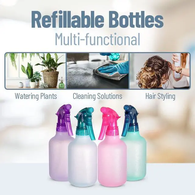Alt view image 3 of 7 - Refillable Stream and Spray Colored Squirt Bottles - 12oz Refillable Mister Bottle for Cleaning Solutions, Gardening, Grooming and Hair Salon COLORS MAY VARY | 3-BOTTLES