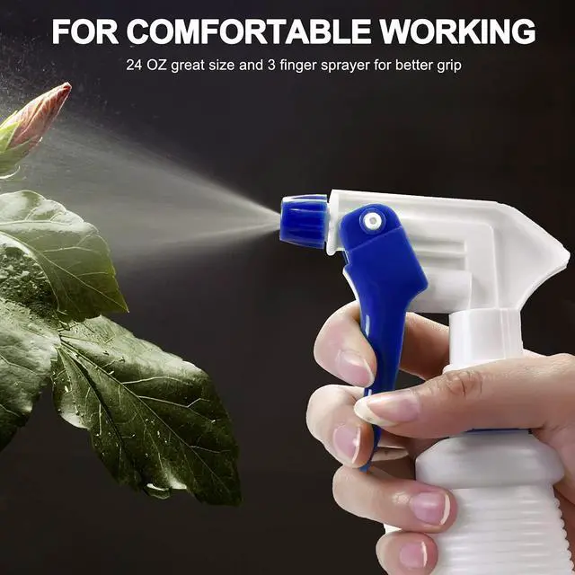 Alt view image 6 of 7 - Plastic Spray Bottle, Empty Spray Bottles (2 Pack 24 Oz), All-Purpose Sprayer for Cleaning Solutions, Hair Spray, Bleach, Planting, BBQ, Mist & Stream Water Spraying Bottle with Adjustable Nozzle