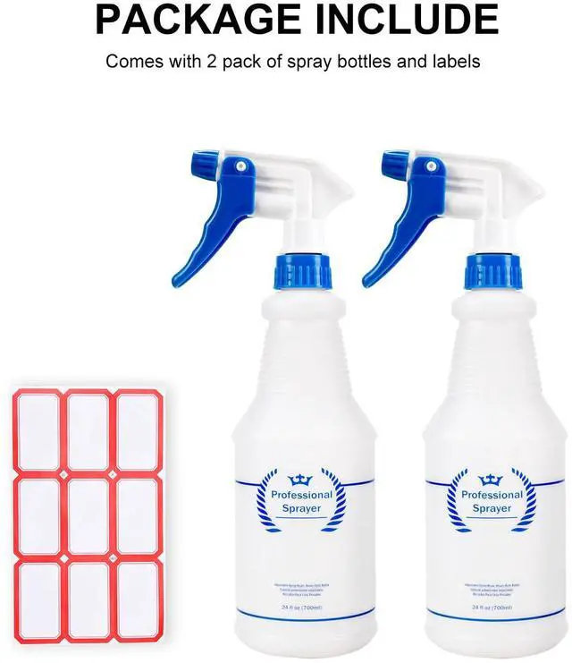 Alt view image 7 of 7 - Plastic Spray Bottle, Empty Spray Bottles (2 Pack 24 Oz), All-Purpose Sprayer for Cleaning Solutions, Hair Spray, Bleach, Planting, BBQ, Mist & Stream Water Spraying Bottle with Adjustable Nozzle