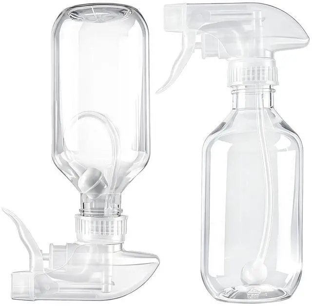 Main image of 2 Pack 360° Spray Bottles, 10 oz Plastic Small Containers with Adjustable Spray Nozzles, Spray Bottles for Hair, Cleaning Solutions, BBQ and Plants Clear