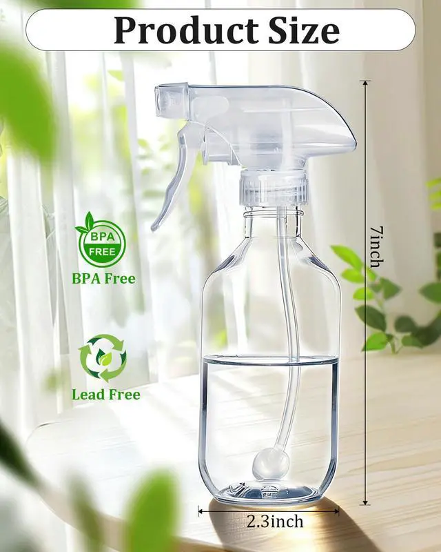 Alt view image 2 of 7 - 2 Pack 360° Spray Bottles, 10 oz Plastic Small Containers with Adjustable Spray Nozzles, Spray Bottles for Hair, Cleaning Solutions, BBQ and Plants Clear