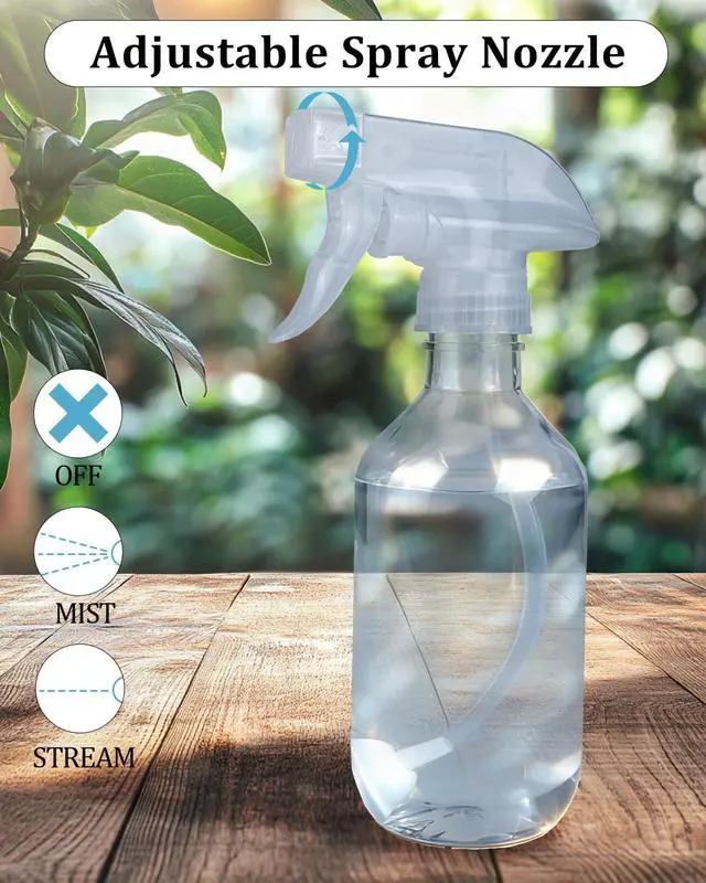 Alt view image 4 of 7 - 2 Pack 360° Spray Bottles, 10 oz Plastic Small Containers with Adjustable Spray Nozzles, Spray Bottles for Hair, Cleaning Solutions, BBQ and Plants Clear