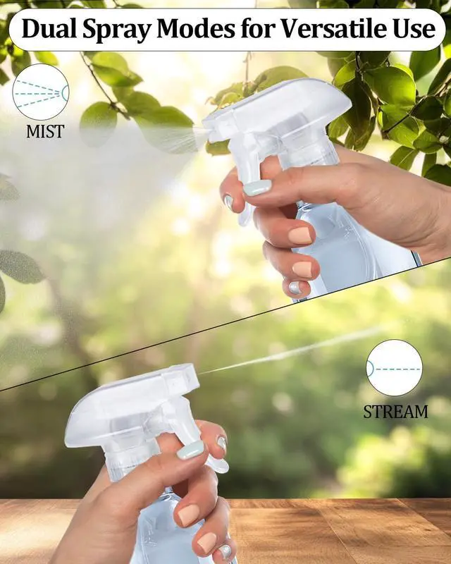 Alt view image 5 of 7 - 2 Pack 360° Spray Bottles, 10 oz Plastic Small Containers with Adjustable Spray Nozzles, Spray Bottles for Hair, Cleaning Solutions, BBQ and Plants Clear
