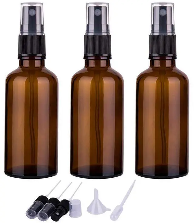 Main image of 2oz Amber Glass Spray Bottles for Essential Oils, Small Empty Spray Bottle, Fine Mist Spray, Set of 3