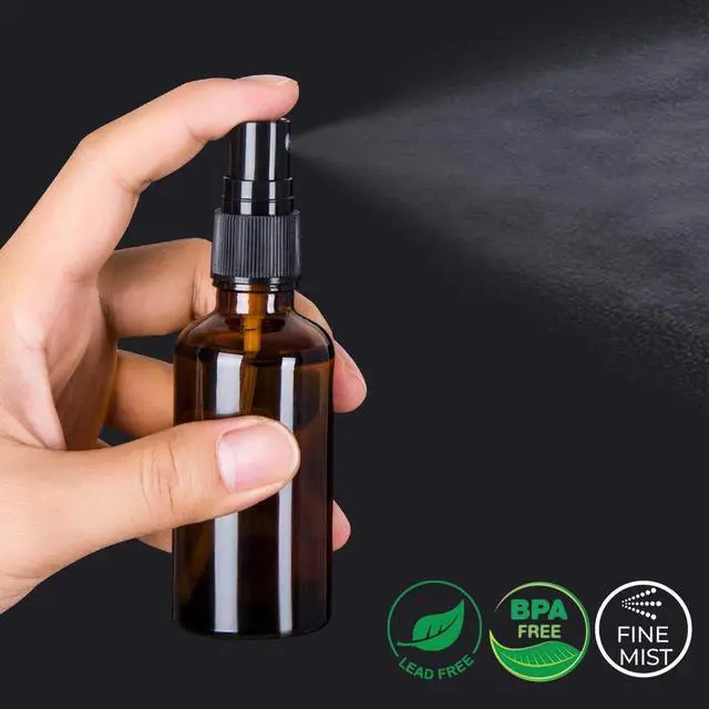 Alt view image 2 of 7 - 2oz Amber Glass Spray Bottles for Essential Oils, Small Empty Spray Bottle, Fine Mist Spray, Set of 3