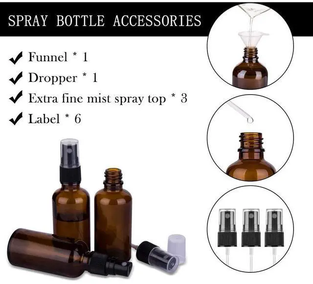 Alt view image 7 of 7 - 2oz Amber Glass Spray Bottles for Essential Oils, Small Empty Spray Bottle, Fine Mist Spray, Set of 3