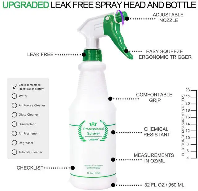 Alt view image 2 of 7 - Plastic Spray Bottle 2 Pack, 32 Oz, All-Purpose Heavy Duty Spraying Bottles Leak Proof Mist Empty Water Sprayer for Cleaning Solution, Essential Oils, Hair, Planting with Adjustable Nozzle - Green