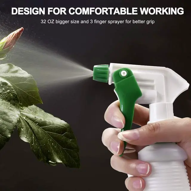 Alt view image 6 of 7 - Plastic Spray Bottle 2 Pack, 32 Oz, All-Purpose Heavy Duty Spraying Bottles Leak Proof Mist Empty Water Sprayer for Cleaning Solution, Essential Oils, Hair, Planting with Adjustable Nozzle - Green