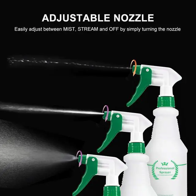 Alt view image 5 of 7 - Plastic Spray Bottle 2 Pack, 32 Oz, All-Purpose Heavy Duty Spraying Bottles Leak Proof Mist Empty Water Sprayer for Cleaning Solution, Essential Oils, Hair, Planting with Adjustable Nozzle - Green