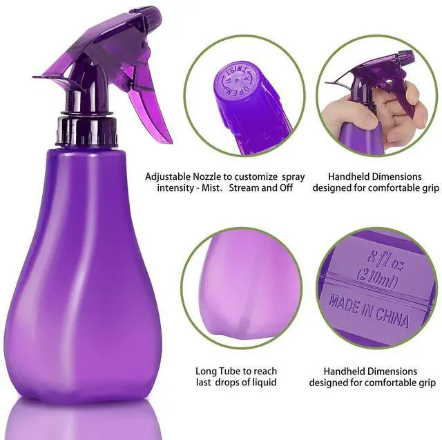 Alt view image 3 of 7 - 8 Oz Empty Plastic Spray Bottles with Adjustable Nozzle - Durable Trigger Sprayer with Mist & Stream Modes - Refillable Sprayer for Taming Hair, Hair styling, Watering Plants, Showering Pets - 4 Pack