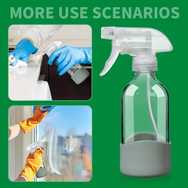 Alt view image 2 of 4 - 8oz Clear Glass Spray Bottles with Silicone SleeveRefillable Spray Bottles for Cleaning Solutions,Hair,Plants&Essential OilsLeakproof,Adjustable Nozzle,Reusable,Eco-Friendly (1 Pack)
