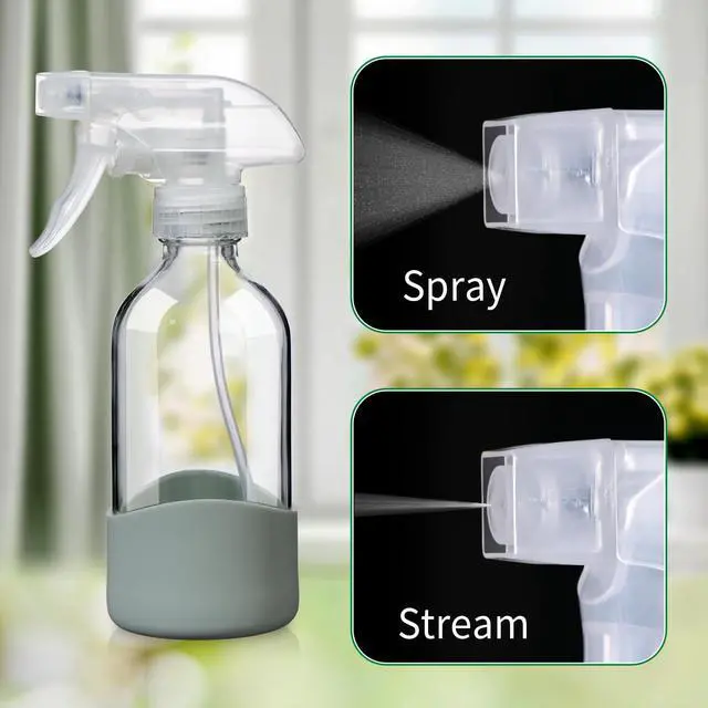 Alt view image 4 of 4 - 8oz Clear Glass Spray Bottles with Silicone SleeveRefillable Spray Bottles for Cleaning Solutions,Hair,Plants&Essential OilsLeakproof,Adjustable Nozzle,Reusable,Eco-Friendly (1 Pack)