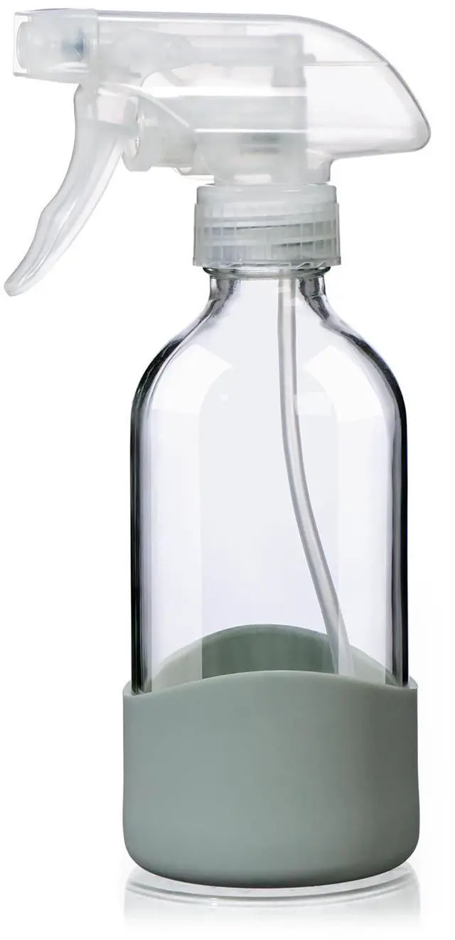 Main image of 8oz Clear Glass Spray Bottles with Silicone SleeveRefillable Spray Bottles for Cleaning Solutions,Hair,Plants&Essential OilsLeakproof,Adjustable Nozzle,Reusable,Eco-Friendly (1 Pack)