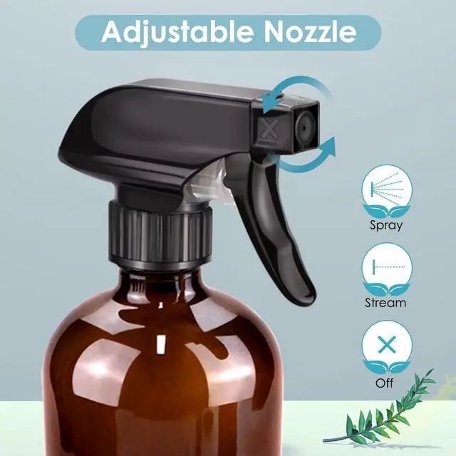 Alt view image 2 of 6 - Glass Spray Bottle, Amber Glass Spray Bottle Set & Accessories Refillable for Plants Window Cleaners Aromatherapy Facial Hydration Watering Flowers Hair Care (2 Pack/16 oz) (Amber)