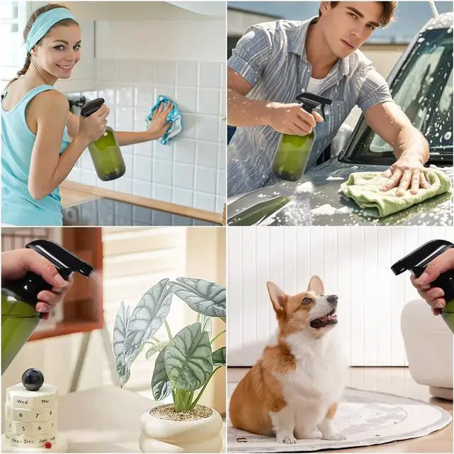 Alt view image 6 of 6 - Cleaning Spray Bottles for Plants Misters Inside, 2 Pack 16.9 oz Squirt, Water Spray Bottle Mist Sprayer, No Leak Hair Mister Empty Adjustable Nozzle (Green)