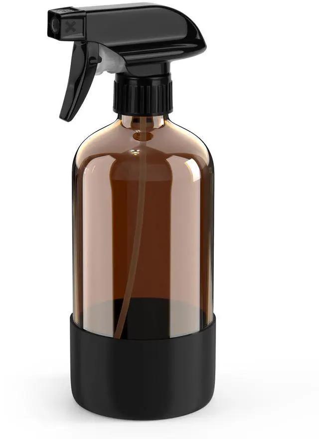 Main image of Amber Glass Spray Bottle with Silicone Sleeve Protection, 16 oz Refillable Spray Bottles for Cleaning Solutions, Plants, Aromatherapy, Facial Hydration (1, Black, 16 oz)