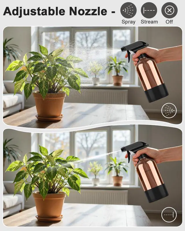Alt view image 3 of 7 - Amber Glass Spray Bottle with Silicone Sleeve Protection, 16 oz Refillable Spray Bottles for Cleaning Solutions, Plants, Aromatherapy, Facial Hydration (1, Black, 16 oz)
