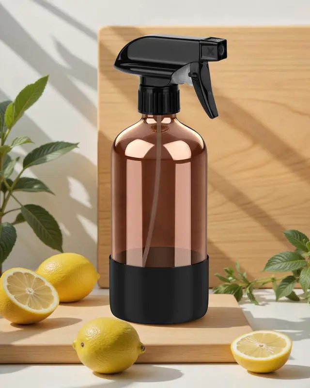 Alt view image 6 of 7 - Amber Glass Spray Bottle with Silicone Sleeve Protection, 16 oz Refillable Spray Bottles for Cleaning Solutions, Plants, Aromatherapy, Facial Hydration (1, Black, 16 oz)