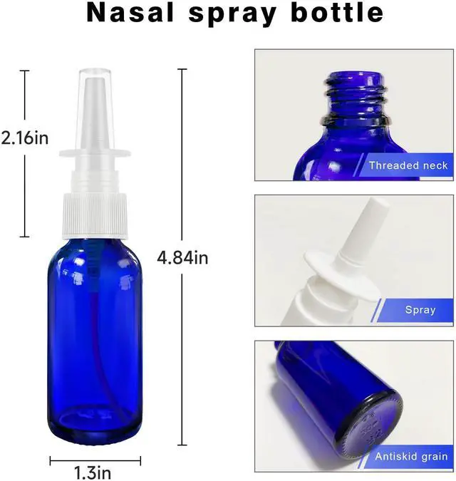 Alt view image 2 of 6 - Nasal Spray Bottle Spray Glass Bottles 4Pcs 1oz (30ml) with Press Spray Head Refillable Portable Fine Mist, funnel, dropper,label, empty nose spray glass bottle blue nasal spray bottle