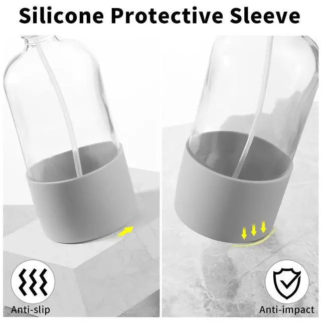 Alt view image 4 of 7 - Glass Spray Bottles (2-Pack) with Silicone Sleeve - 16oz Empty Refillable Bottles - Adjustable Nozzle for Hair, Plants, Cleaning & DIY Solutions - Mint Green & Grey