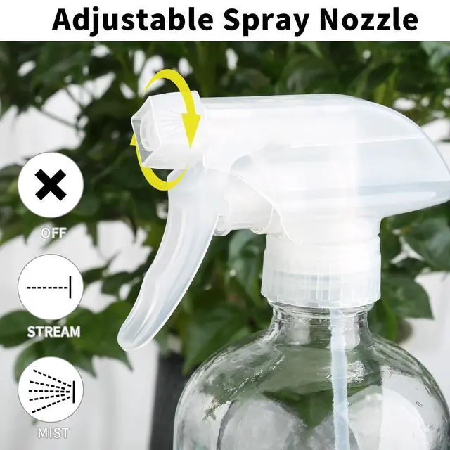 Alt view image 5 of 7 - Glass Spray Bottles (2-Pack) with Silicone Sleeve - 16oz Empty Refillable Bottles - Adjustable Nozzle for Hair, Plants, Cleaning & DIY Solutions - Mint Green & Grey