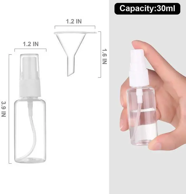 Alt view image 2 of 7 - Spray Bottle, 1oz/30ml Small Plastic Fine Mist Spray Bottles, Mini Empty Travel Bottles with Funnels and Labels 6 Pack