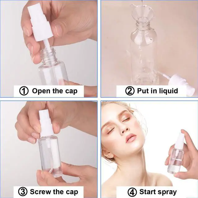 Alt view image 5 of 7 - Spray Bottle, 1oz/30ml Small Plastic Fine Mist Spray Bottles, Mini Empty Travel Bottles with Funnels and Labels 6 Pack