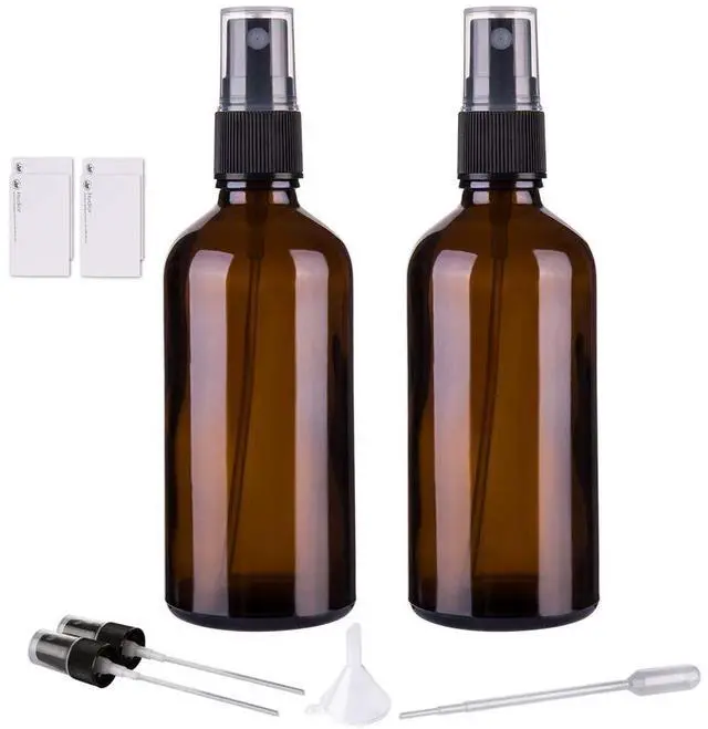 Main image of Amber Glass Spray Bottles for Essential Oils, 4oz Empty Small Fine Mist Spray Bottle 2 Pack