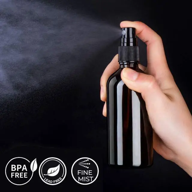 Alt view image 2 of 7 - Amber Glass Spray Bottles for Essential Oils, 4oz Empty Small Fine Mist Spray Bottle 2 Pack