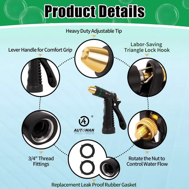Alt view image 3 of 7 - Garden Hose Nozzle Sprayer, Heavy Duty Water Hose Nozzle, High Pressure Spray Nozzles, Adjustable Nozzle for hose Outddor, Washing Car, Cleaning Ground, Watering Plants