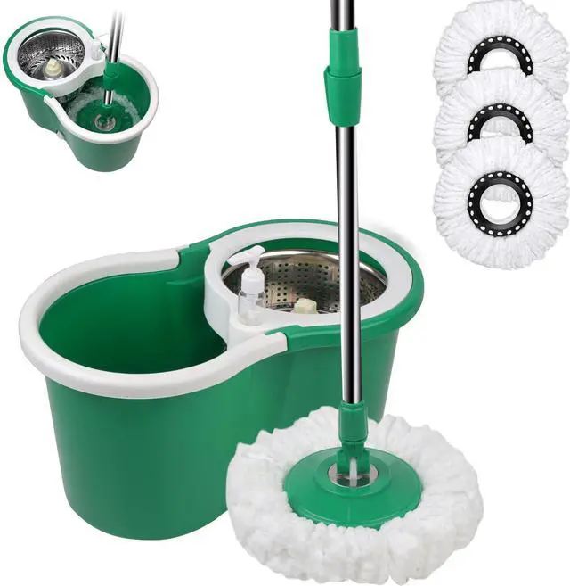 Main image of Spin Mop and Bucket with Wringer Set, 360° Spinning Mop Bucket System with 3 Microfiber Mop Replacement Heads, Adjustable Handle for Floor Cleaning (Green)