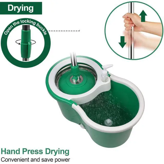 Alt view image 5 of 7 - Spin Mop and Bucket with Wringer Set, 360° Spinning Mop Bucket System with 3 Microfiber Mop Replacement Heads, Adjustable Handle for Floor Cleaning (Green)