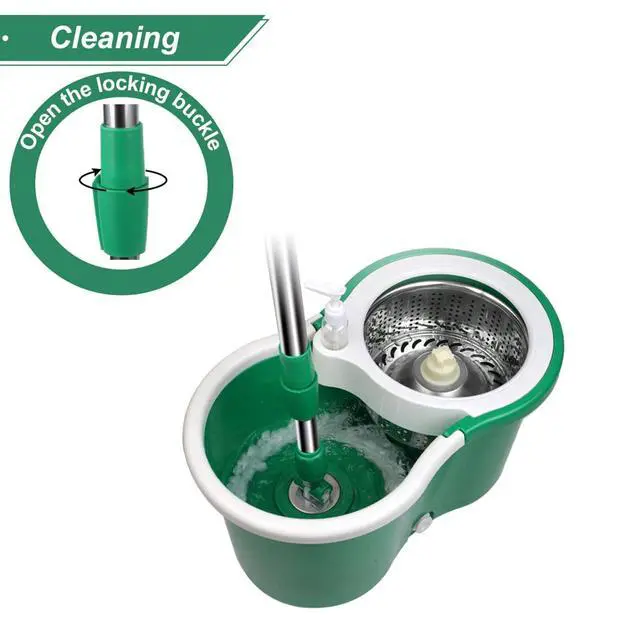 Alt view image 6 of 7 - Spin Mop and Bucket with Wringer Set, 360° Spinning Mop Bucket System with 3 Microfiber Mop Replacement Heads, Adjustable Handle for Floor Cleaning (Green)
