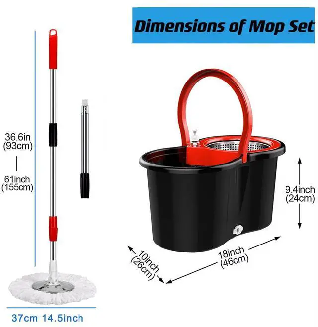 Alt view image 2 of 7 - Mop and Bucket with Wringer Set 360° 3psc Microfiber Spin Mop with Bucket and Dual Mop Heads Self Wringing Spinning Mop for Office and Home Use (20QT)