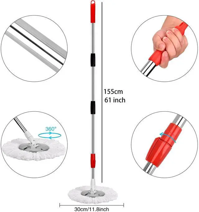 Alt view image 3 of 7 - Mop and Bucket with Wringer Set 360° 3psc Microfiber Spin Mop with Bucket and Dual Mop Heads Self Wringing Spinning Mop for Office and Home Use (20QT)