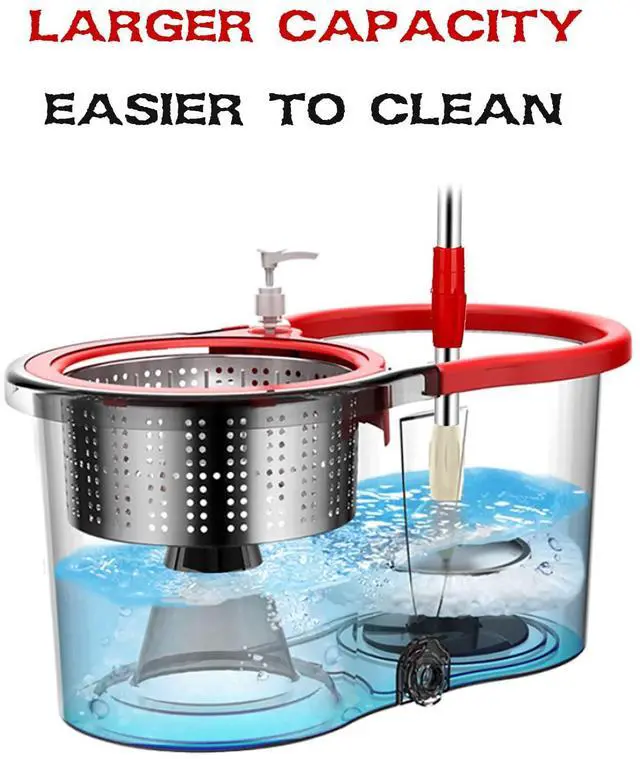 Alt view image 5 of 7 - Mop and Bucket with Wringer Set 360° 3psc Microfiber Spin Mop with Bucket and Dual Mop Heads Self Wringing Spinning Mop for Office and Home Use (20QT)