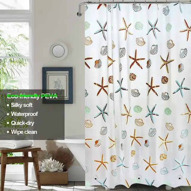 Alt view image 2 of 6 - Plastic Shower Liner - Premium PEVA 4G Shower Curtain Liner with Rustproof Grommets and 3 Weighted Magnets, Waterproof Shower Curtains for Bathroom (Starfish)
