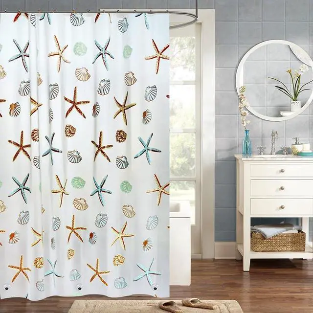 Main image of Plastic Shower Liner - Premium PEVA 4G Shower Curtain Liner with Rustproof Grommets and 3 Weighted Magnets, Waterproof Shower Curtains for Bathroom (Starfish)