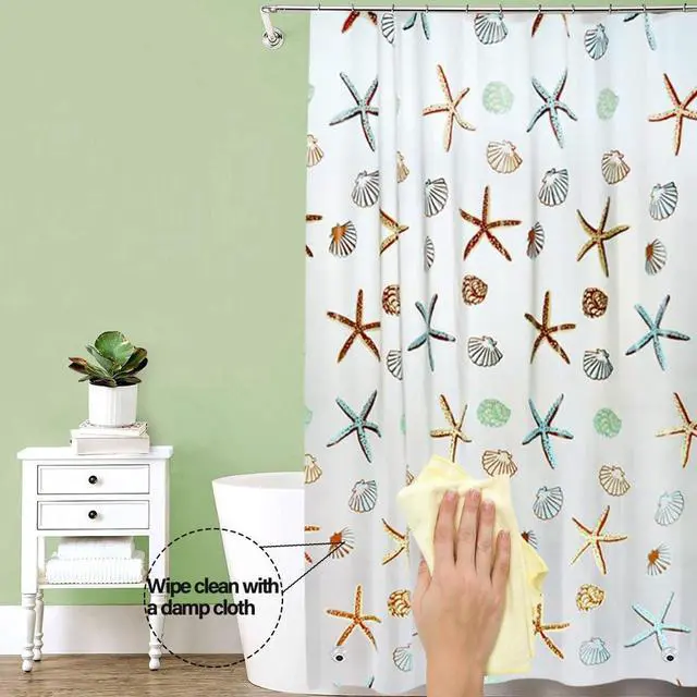 Alt view image 4 of 6 - Plastic Shower Liner - Premium PEVA 4G Shower Curtain Liner with Rustproof Grommets and 3 Weighted Magnets, Waterproof Shower Curtains for Bathroom (Starfish)