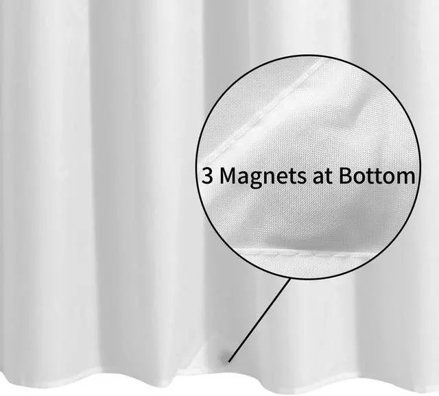 Alt view image 2 of 7 - Waterproof Fabric Shower Curtain Liner with 3 Magnets - Soft Hotel Quality Cloth Shower Liner, Light-Weight & Machine Washable - Standard Size 72x72, White