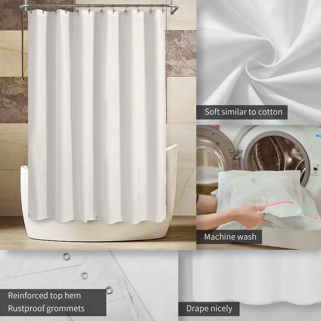 Alt view image 3 of 7 - Waterproof Fabric Shower Curtain Liner with 3 Magnets - Soft Hotel Quality Cloth Shower Liner, Light-Weight & Machine Washable - Standard Size 72x72, White
