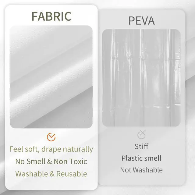Alt view image 4 of 7 - Waterproof Fabric Shower Curtain Liner with 3 Magnets - Soft Hotel Quality Cloth Shower Liner, Light-Weight & Machine Washable - Standard Size 72x72, White
