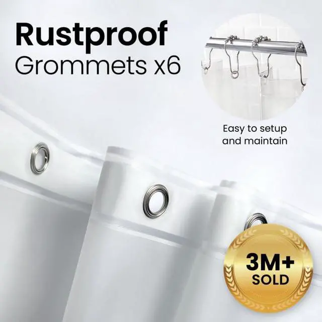 Alt view image 4 of 6 - Bathroom Shower Curtain Waterproof Plastic Shower Curtain Premium PEVA Non-Toxic with Rust Proof Grommets Frosted 8G Bathroom Accessories 72x72