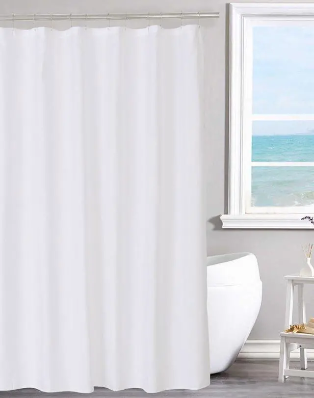Main image of Fabric Shower Curtain Liner Solid White with Magnets, Hotel Quality, Machine Washable